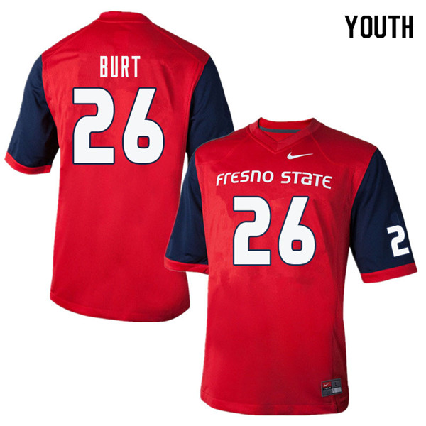 Youth #26 Brian Burt Fresno State Bulldogs College Football Jerseys Sale-Red